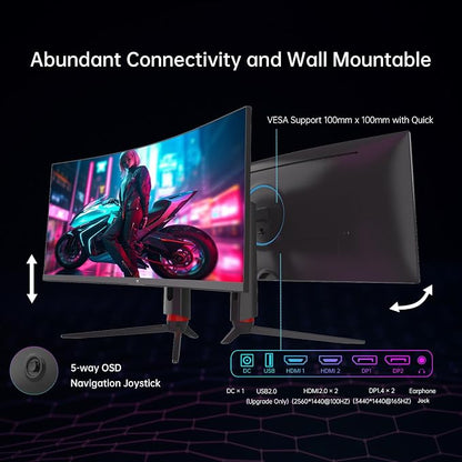 KTC 34 Inch Curved Ultrawide Gaming Monitor, 21:9, 3440x1440p 180Hz 1ms, 1500R Curved Monitor, Freesync G-sync, Picture by Picture,PIP, Height/Tilt/Swivel/Pivot, H34S18S