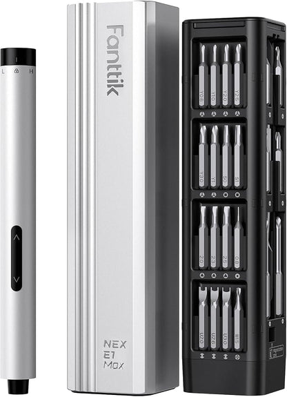 Fanttik E1 Max Precision Electric Screwdriver, Mini Screwdriver Set(Silver) | 50 Magnetic Bits, Magnetic Storage, 0.2N.m, 5/32‘’ Precision Repair Tool Kit for Electronics Phone Camera Laptop Watch