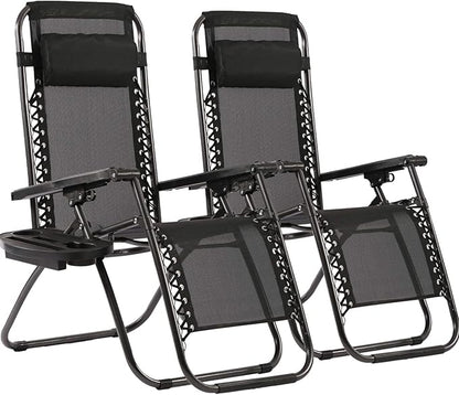 FDW Zero Gravity Lawn Lounge Chairs Set of 2 with Pillow and Cup Holder - Adjustable Reclining Folding Outdoor Chairs for Deck, Beach, Yard