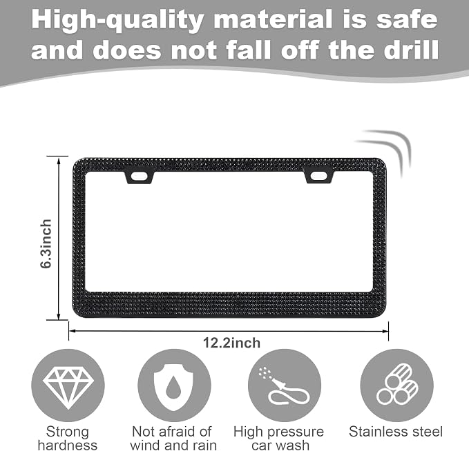 QUANQIUFEI Bling License Plate Frames for Women, Sparkly Rhinestone Diamond Car Accessories with Glitter Crystal Caps (1 Pack Black)