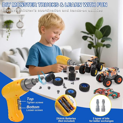 Take Apart Monster Truck STEM Toys for 3-8 Year Old Boys Girls,Educational Building Toys with Electric Drill & Storage Box Gift Birthday Christmas for Boys Girls Kids Toddlers