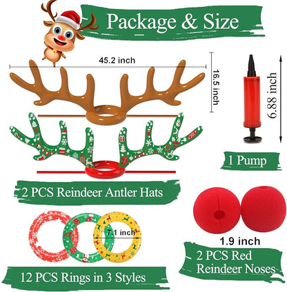 Christmas Games Decorations, Inflatable Reindeer Antler Ring Toss Game, Stocking Stuffers for Men Women Kids Teens Adults, Christmas Party Games Fun Xmas Gifts Carnival Holiday Family