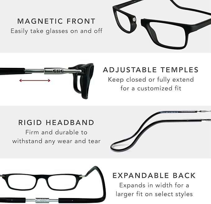 Clic Magnetic Reading Glasses for Men or Women, Computer Readers, Original Expandable (M-XL, Dark Demi, 3.50 Magnification)