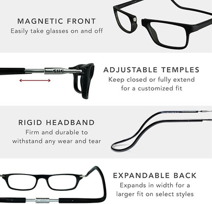 Clic Magnetic Reading Glasses for Men or Women, Computer Readers, Original Expandable (M-XL, Dark Demi, 3.50 Magnification)