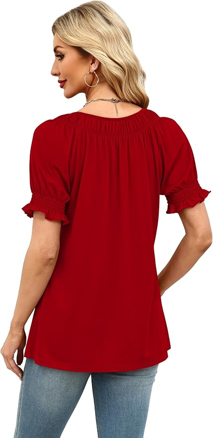 WIHOLL Womens Short Sleeve Square Neck Summer Tops Dressy Casual Blouses Trendy Clothes 2026