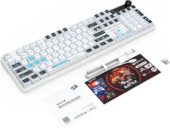 Redragon K526 PRO Wireless RGB Membrane Gaming Keyboard, LED Screen & Knob | See Battery, Mode & Time at a Glance, 0-Delay Tri-Mode, One-Touch Backlit & Media Adjust, 26-Key Anti-Ghost for Combo-Strike