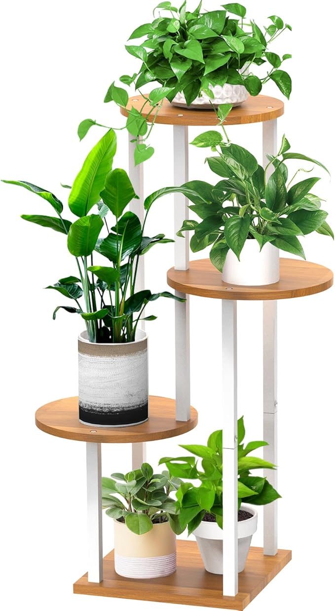 Plant Stand Indoor, 4 Tier Thickened Metal Corner Plant Shelf for Multiple Plants, Indoor Plants Tiered Flower Pot Stand for Patio Garden Balcony Living Room Bedroom (White)