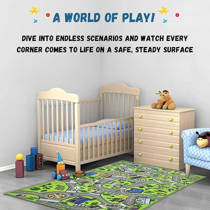 ToyVelt Kids Carpet Playmat Car Rug – Educational Road Traffic Carpet Multi Color Play Mat - Best Kids Rugs for Playroom & Kid Bedroom – for Ages 3-12 Years Old (43" L x 26" W)