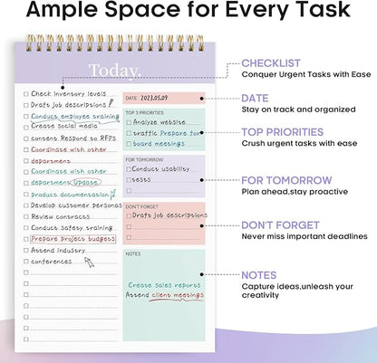 Taja To Do List Notepad, Undated Daily Planner for Work and Goal Setting | Violet Dream, 52 Sheets, 9.8" x 6.5" , for Office, Home and school, Daily Task Planning, Notes and Everyday Organization