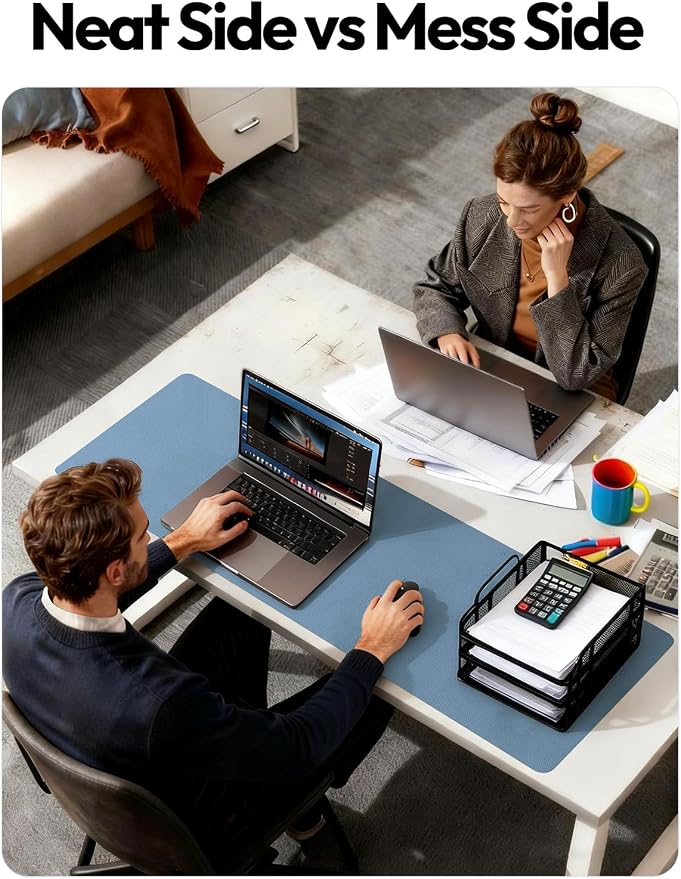 YSAGi Desk Protector&Blotter, Non-Slip Waterproof Leather Mouse Pad | Shields Scratches, Stains, Spills, Heat & Scuffs; Suede Non-Slip; Easy-Clean; Comfy Writing/Typing, 31.5" x 15.8", Blue