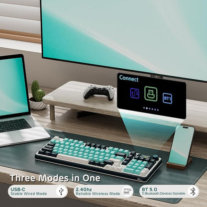 RK ROYAL KLUDGE S98 Wireless Mechanical Keyboard w/Smart Display & Knob | 96% RGB Wireless Gaming Keyboard BT/2.4G/USB-C, Hot Swappable Custom Keyboards, Creamy Sound Silent Computer Keyboard