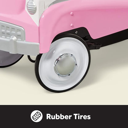 Kid Trax Classic Pink Pedal Car for Girls, Ages 3-5, Durable Steel, 60lbs Max, Easy Assemble, Indoor/Outdoor Ride-On Toy, Toddler Ride-On, Vintage Style, Rubber Tires, Functional Steering