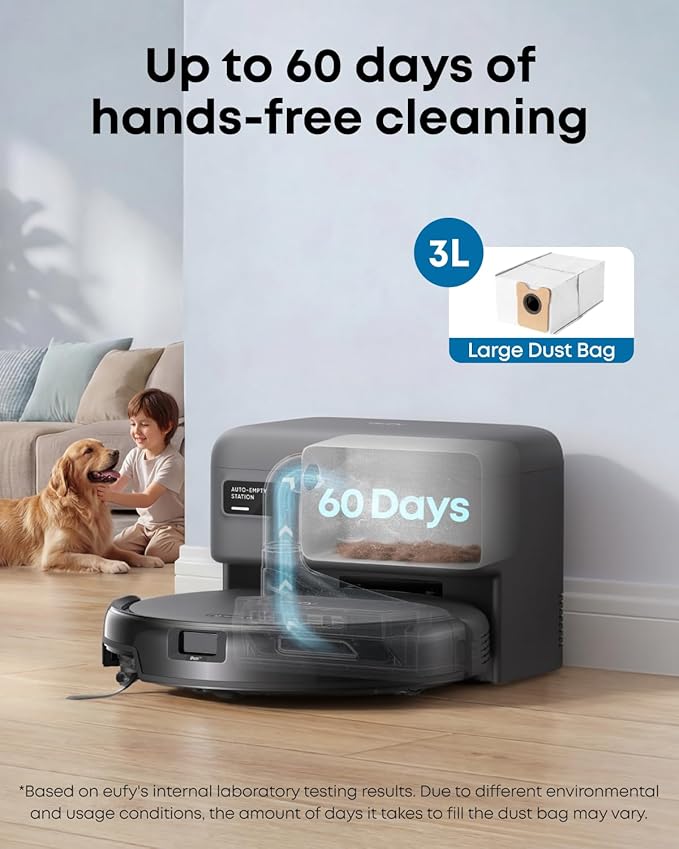 eufy C10 Robot Vacuum Self Emptying, 8 Weeks Hands Free, 2.85-Inch Slim | Advanced Smart Mapping with LiDAR Navigation, Powerful Suction, Edge Expansion Brush for Pet Hair, Carpet Detection