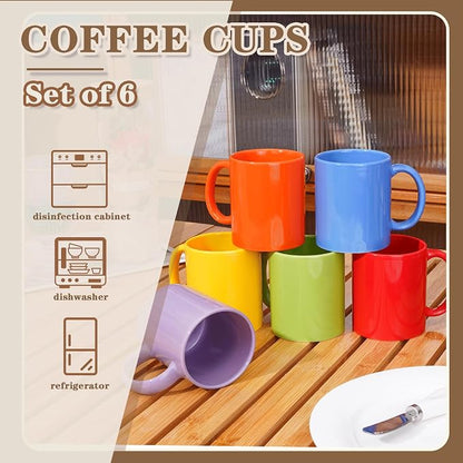 Multi-Coloured Ceramic Mugs Set of 6-11.2 oz / 330ml-Coffee Mugs-Cappuccino-Tea Cups- Hot Chocolate Cups (Warm color, Large)