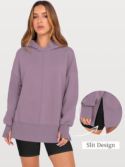 ANRABESS Womens Oversized Hoodies Long Sleeve Fleece Side Slit Hooded Sweatshirts Pullover 2026 Fall Outfits Y2K Clothes