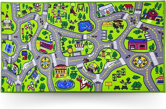 ToyVelt Kids Carpet Playmat Car Rug – Educational Road Traffic Carpet Multi Color Play Mat - Large 60” X 32” Best Kids Rugs for Playroom & Kid Bedroom – for Ages 3-12 Years Old