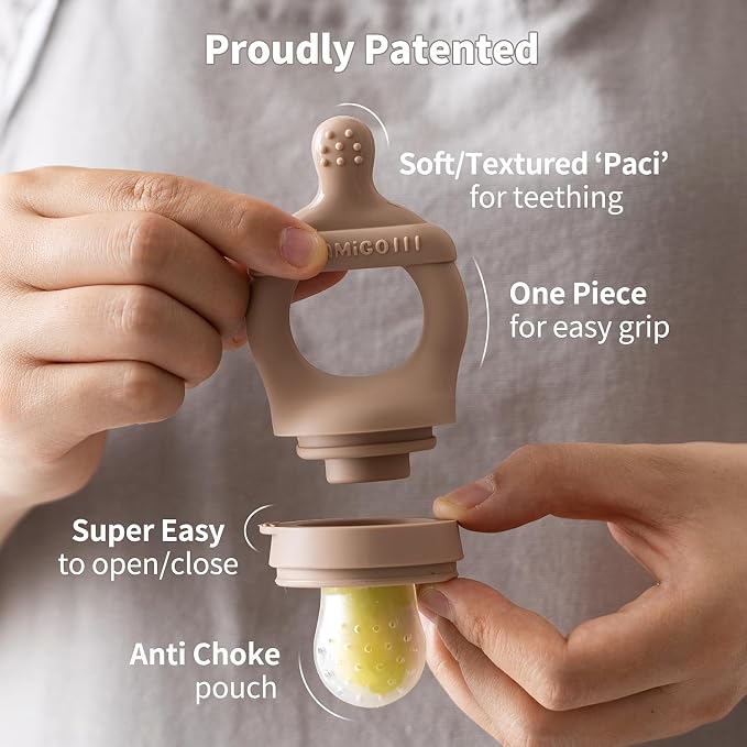 SAMiGO Baby Food Fruit Feeder and Breastmilk Popsicle Mold Set, Silicone Fruit Teether, Food Feeder Pacifier for Teething Relief, Freezer Tray, Baby Feeding Essentials, 4 Months+