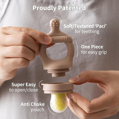 SAMiGO Baby Food Fruit Feeder and Breastmilk Popsicle Mold Set, Silicone Fruit Teether, Food Feeder Pacifier for Teething Relief, Freezer Tray, Baby Feeding Essentials, 4 Months+