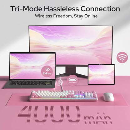 Redragon K762 PRO Wireless 104-Key Gasket Gaming Keyboard, Screen & Knob | Easy-Control LED Info Display, 0-Delay Tri-Mode, Cushioned 5-Layer Noise Dampening for Creamy Thocky Sound, Full-Size 104-Key