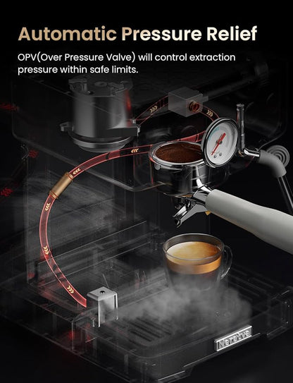 Neretva Stainless Steel Espresso Machine with Visible Pressure Guage-White | 15 Bar Professional Espresso Maker with Powerful Milk Frother and LED Display for Home Baristas to Make Latte, Cappuccino