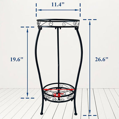 CASIMR 2Pack Plant Stand Indoor Outdoor, 2 Tier 26.6" Tall Metal Potted Holder Rack Multiple Flower Pot Stand Heavy Duty Plant Shelf Rustproof Iron Plant Round Supports Rack
