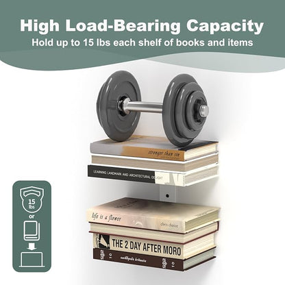 Mefirt Invisible Floating Bookshelves for Wall, 6 Tier Vertical Spine Book Tower, Heavy Duty Floating Book Shelves Metal Book Organizers for Home Office, 3 Pack(White)