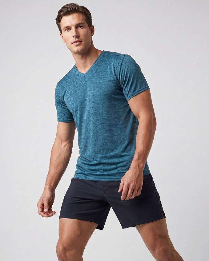 5 Pack Men's Dry Fit V Neck Gym Workout T Shirts Athletic Moisture Wicking | Cooling, Quick Dry, Breathable, Short Sleeve, Exercise, Cycling, Sports, Outdoor, Fitness, Golf, Crossfit, Hiking, Tennis