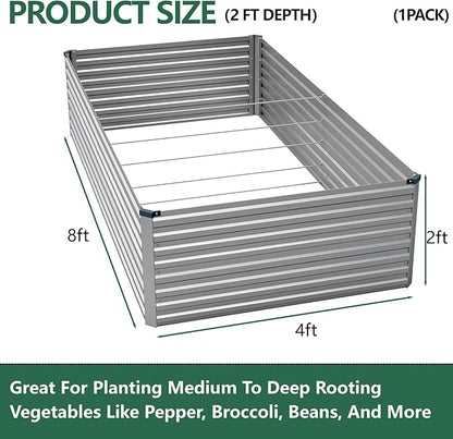 Vengarus 8x4x2FT Galvanized Raised Garden Bed Kit, Large Rectangle Elevated Planter for Vegetables, Flowers, Herbs and Succulents - 479 Gallon Capacity,Silver