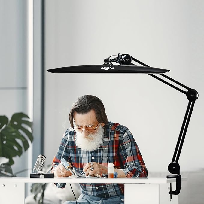 LED Desk Lamp with Clamp, Dimming Task Lamp for Reading Desktop Office Workbench Table Architect Sewing Study Home Craft, Bright 117PCS LEDs, 2200 Lumens 20 Inch Metal Swivel Arm Work Lamp