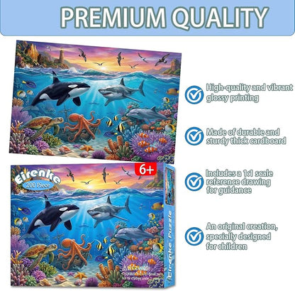 Puzzles for Kids Ages 6-8 Year Old - Underwater World, 200 Pieces Jigsaw Puzzles for Kids Ages 8-10, Learning Educational Toys for Boys and Girls Gift