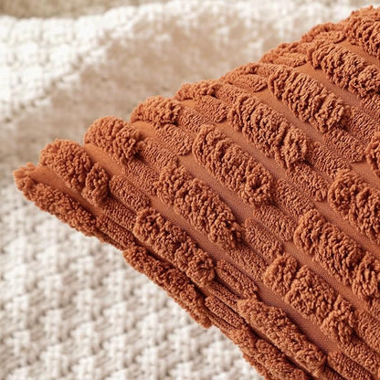 MIULEE Fall Pack of 2 Dark Rust Corduroy Decorative Euro Sham Pillow Covers 24x24 Inch Soft Boho Striped Throw Pillow Covers Modern Farmhouse Home Decor for Sofa Living Room Couch Bed