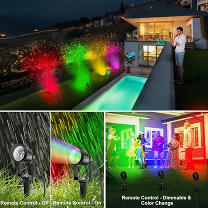 1500LM LED High Brightness Outdoor Landscape Lighting 15W RGBCW Color Changing Landscape Lights Remote Control Spot-Lights with Plug in IP66 Waterproof Flood Light for Garden - 2 Pack
