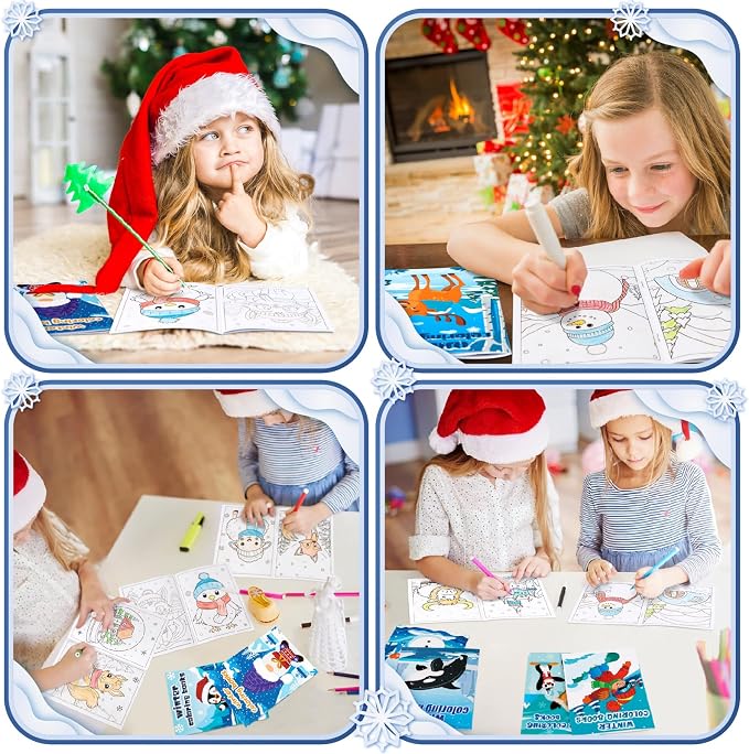 90shine 24PCS Winter Coloring Books Party Favors for Kids - Bulk Christmas Goodie Bag Stocking Stuffers Gifts Ages 2-4 3-5 4-8