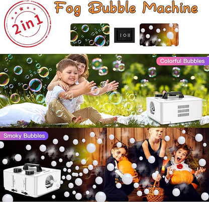 Wisdomlit Fog Bubble Machine, 2-in-1 No-Spill Smoke Bubble Machine (White) | 400W Power, 2 Bubble Modes, 8000+ Colorful or Fog-filled Bubbles, Great for Indoor Outdoor Halloween Party