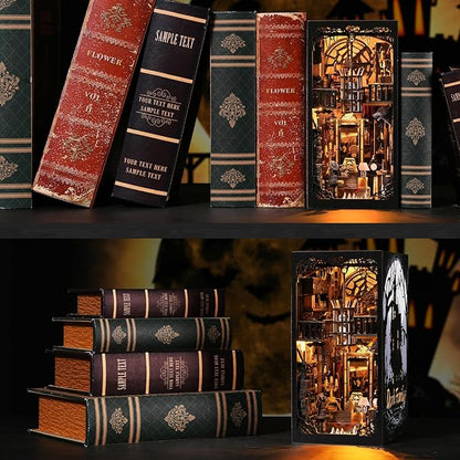 Book Nook Kit - Goth Castle DIY 3D Wooden Puzzle for Adults, Horror Bookshelf Insert with LED Lights, Halloween Home Decor Gift, The Dark Family