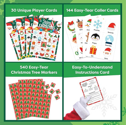 Joyousa Christmas Bingo Game for Kids, Large Groups - 30 Players - Christmas Games for Family Party - Reusable Christmas Bingo for Kids Christmas Party Games - Christmas Gifts for Grandkids