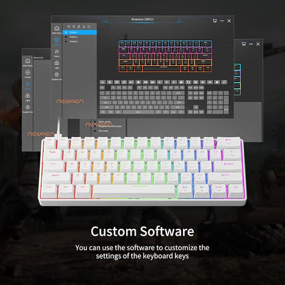 Newmen GM611 Mechanical Keyboard,LEDBacklit Wired Gaming Keyboard RedSwitch | Compact Portable,Mini 61 Keys,LED Backlit,60 Percent Mechanical Keyboard,White Keycaps,Windows Laptop PC,Linear Red Switches