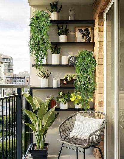 Hollyone 2pcs Artificial Hanging Plant 36" Faux Ferns Artificial Plastic Greenery Ivy Leaves Fake Vines for Wall Farmhouse Living Room Kitchen Shelf Garden Home Patio Indoor Outdoor Decor
