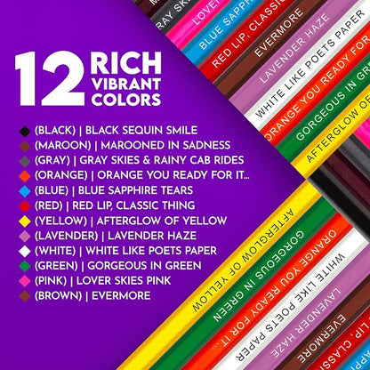 Swiftly Colored Pencils - 12 Foil-Stamped Lyric-Themed Colored Pencils + 5 Coloring Pages, Soft Core Color Pencil Set & Creative Gift for Music Lovers, Pop Culture Fans & Coloring Books