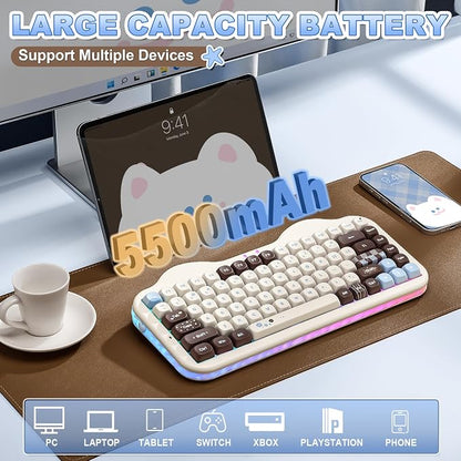 YUNZII C75 Cute 75% Wireless Mechanical Keyboard (Choco, Candy Switch) | Creamy Cake Keyboard, BT5.0/2.4G/USB-C, Hot-Swap, NKRO, PBT MOA Keycaps,5500mAh RGB Gasket Mount for Mac/Win/Gaming/Office