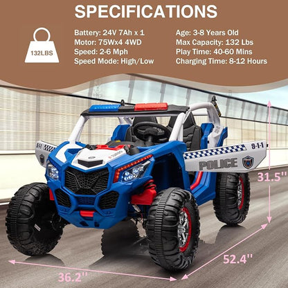 24V 2-Seater UTV Ride on Toy with Remote Control – Powerful 4WD Electric Vehicle Features 4 Shock Absorbers, Leather Seats, Music, and Lights. Designed As a 24V Ride-on Toy for Big Kids