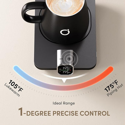 Coffee Cup Warmer & iKago Mug Set, 1℉ Precise Temp Control Mug Warmer | Auto Shut Off, Infrared Sensor, Dual Temp Display, ℉/℃ Optional, 15oz Mug with Spoon & Lid Included, Gifts for Men Women