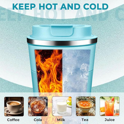 Insulated Coffee Tumbler 12 oz, Stainless Steel Coffee Mug with Lids, Travel Coffee Mug Leak Proof, Double Wall Vacuum Insulated Reusable Coffee Cup, Keep Drinks Hot and Cold (Turquoise, 12 Ounces)