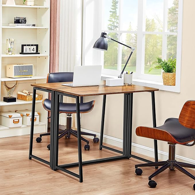 WOHOMO Folding Desk, 31.5" Foldable Computer Table for Small Spaces, Walnut | Easy Assembly and Fold, Sturdy Home office desks for Study Bedroom Dorm Space Saving Writing Work Apartment