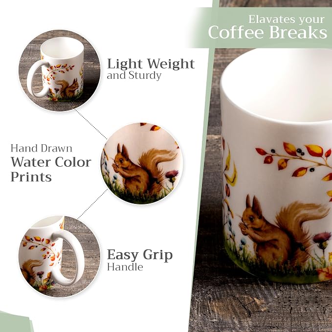 Maison d' Hermine Coffee Mug with Handles Tea Cups (12 Ounce, Pack of 1) | Fine Bone China Coffee Mugs for Hot Beverages Cappuccino Latte Home Restaurant Hotel Spring Summer -Sous-Bois - Sous-Bois