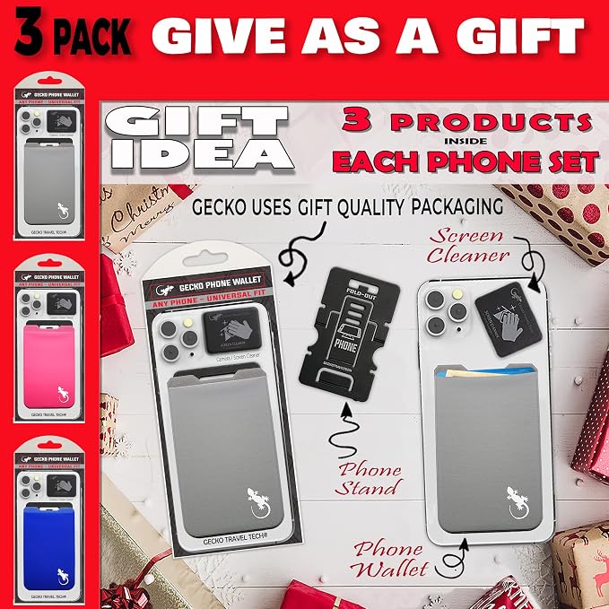 Phone Wallet - Adhesive Card Holder - Cell Phone Pouch - Stick on Lycra Pocket by Gecko - Carry Credit Cards and Cash