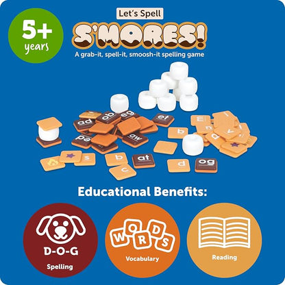 Learning Resources Let's Spell S'mores - Montessori Toys, Kindergarten Learning Activities, Phonemic Awareness Flash Cards, Dyslexia Tools for Kids, Speech Therapy Materials, Learn to Read
