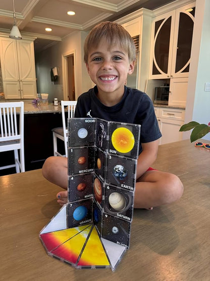 CreateOn NASA Rocketship Magnetic Tile Set, Building Set for Kids, Magnetic Building Toys for Kids, STEM Toys for Boys and Girls Ages 3 and Up, 18-Piece Set