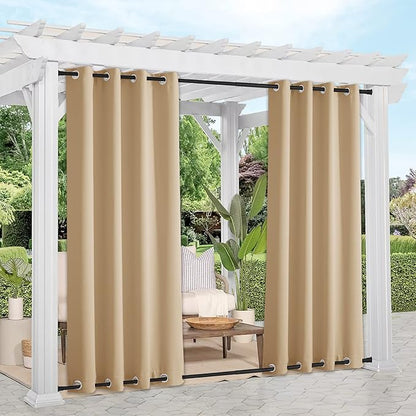 NICETOWN 2 Panels Weighted Blackout Curtains for Patio Waterproof & Windproof, Thermal Insulated Top and Bottom Rustproof Grommets Light Block Outdoor Drape for Pool, Biscotti Beige, W52 by L95