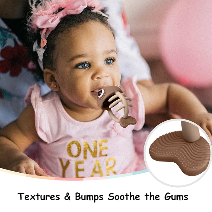 Baby Teething Toys 3-6 Months with Pacifier Clip, Mombella Clownfish Teether for Babies 6-12 Months, Food Grade Silicone Infant Teething Relief Toy, Baby Shower Gifts for Newborn Boys Girls, Tanned